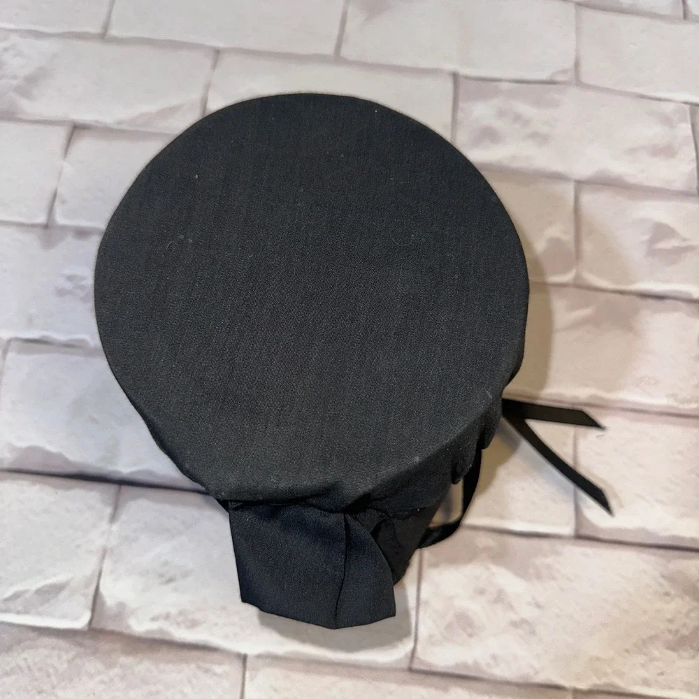 Black Fabric Prayer Bonnet Costume Hat Ribbon‎ Tie Historical Baby or Doll Sized